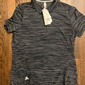 Golf Adidas Black and Gray Striped Shirt